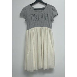 Disney D-signed Girls Dress Size XL Gray Ivory Dream Glitter Gems Short Sleeve